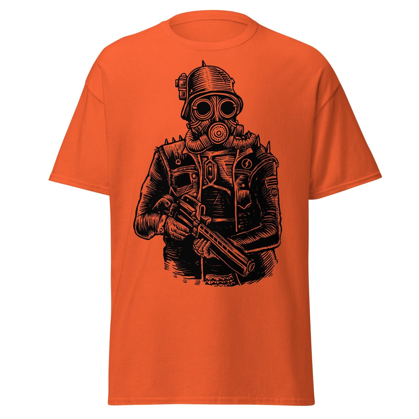 Steampunk Soldier Gas Mask Rifle T-Shirt - Orange - T-Shirts Online
