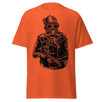 Steampunk Soldier Gas Mask Rifle T-Shirt - Orange - T-Shirts Online