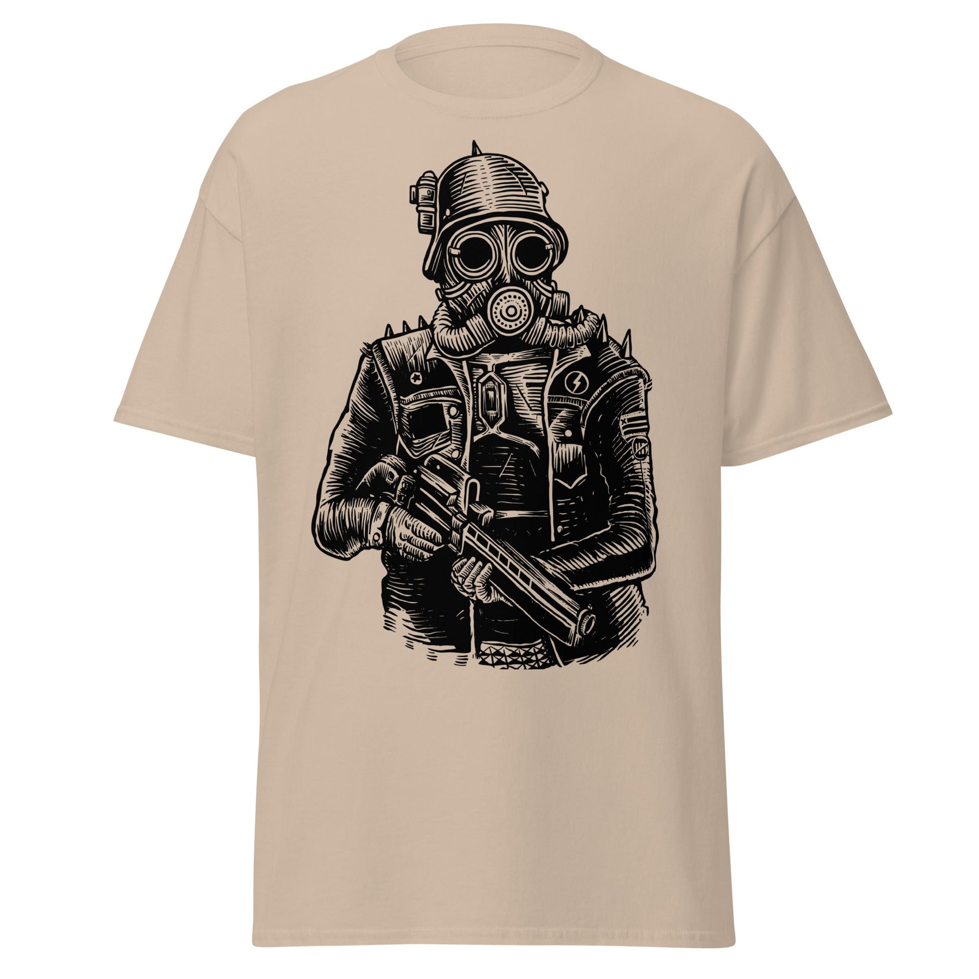 Steampunk Soldier Gas Mask Rifle T-Shirt - Sand - T-Shirts Online
