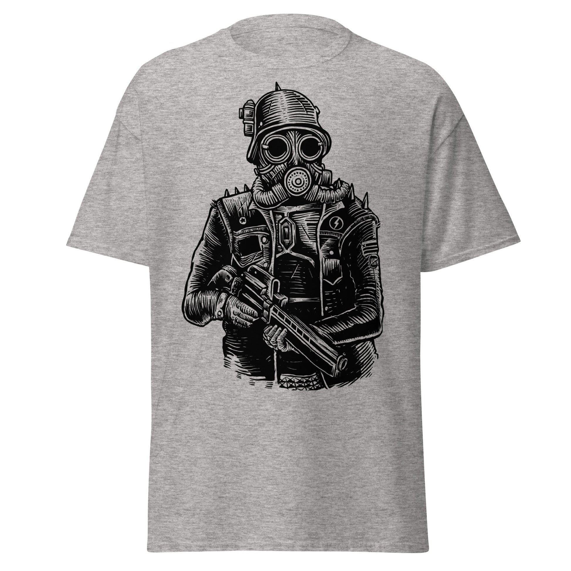 Steampunk Soldier Gas Mask Rifle T-Shirt - Sport Grey - T-Shirts Online