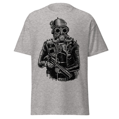 Steampunk Soldier Gas Mask Rifle T-Shirt - Sport Grey - T-Shirts Online