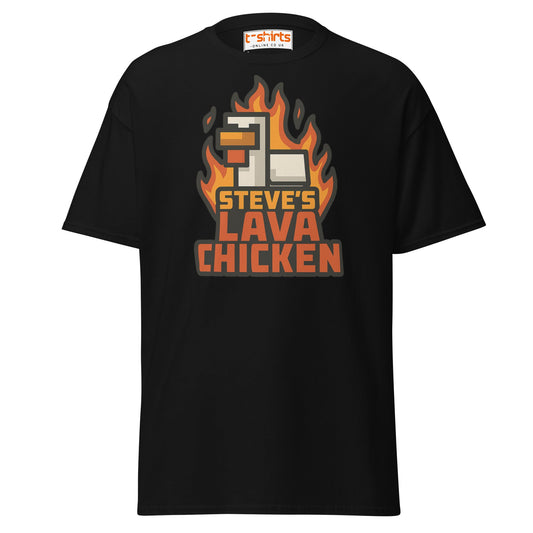 Steve's Lava Chicken Pixel Art T-Shirt - Black - T-Shirts Online