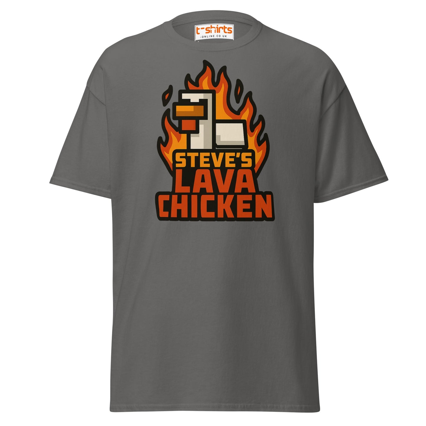 Steve's Lava Chicken Pixel Art T-Shirt - Charcoal - T-Shirts Online