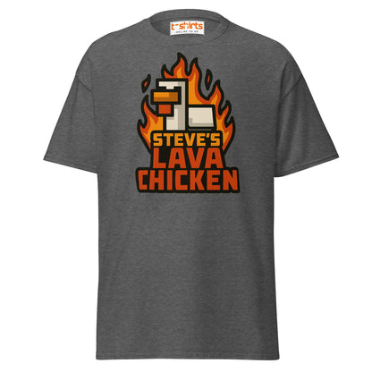 Steve's Lava Chicken Pixel Art T-Shirt - Dark Heather - T-Shirts Online
