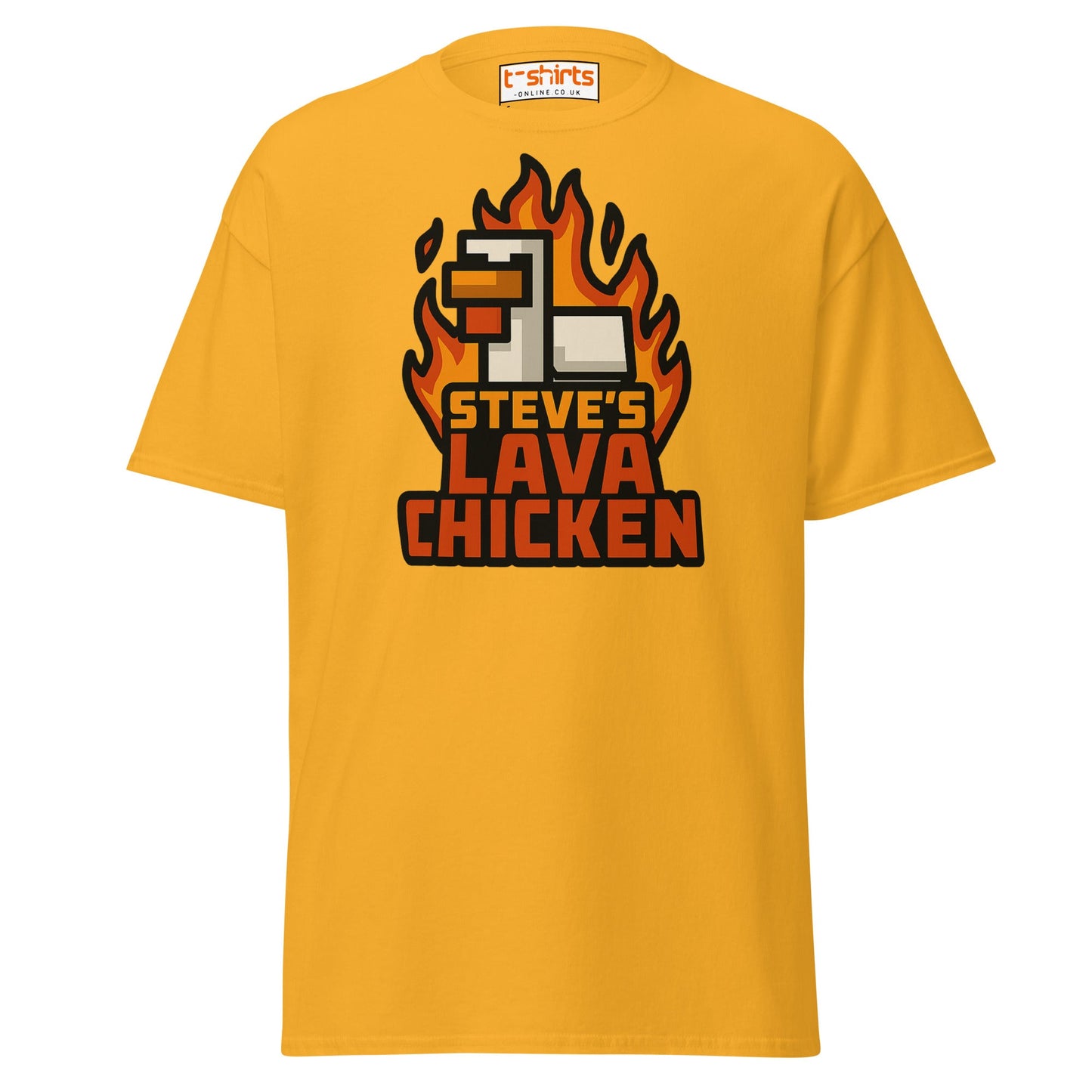 Steve's Lava Chicken Pixel Art T-Shirt - Gold - T-Shirts Online