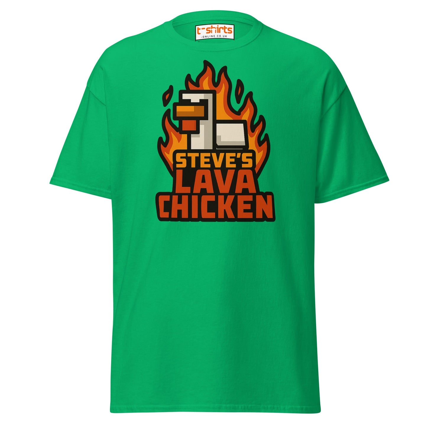 Steve's Lava Chicken Pixel Art T-Shirt - Irish Green - T-Shirts Online