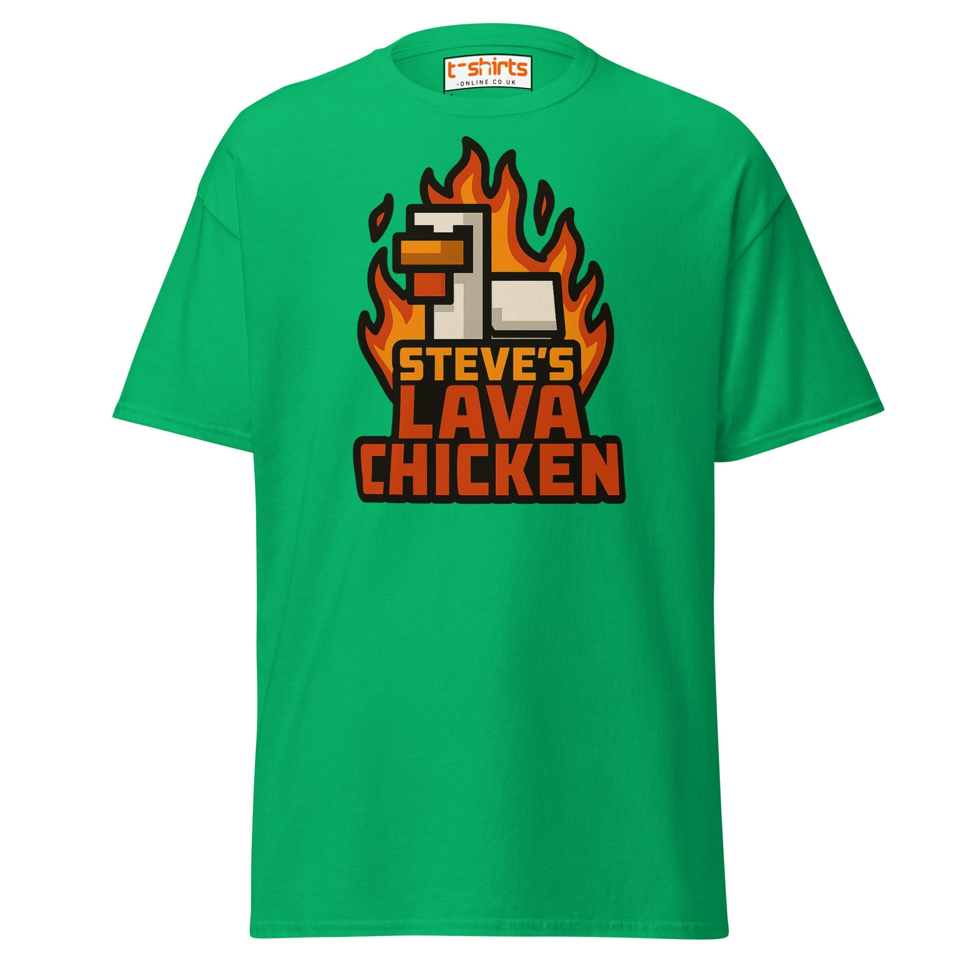 Steve's Lava Chicken Pixel Art T-Shirt - Irish Green - T-Shirts Online