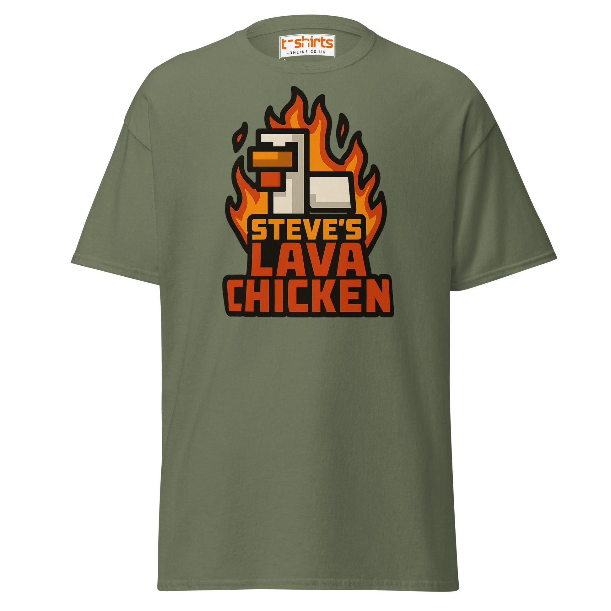 Steve's Lava Chicken Pixel Art T-Shirt - Military Green - T-Shirts Online