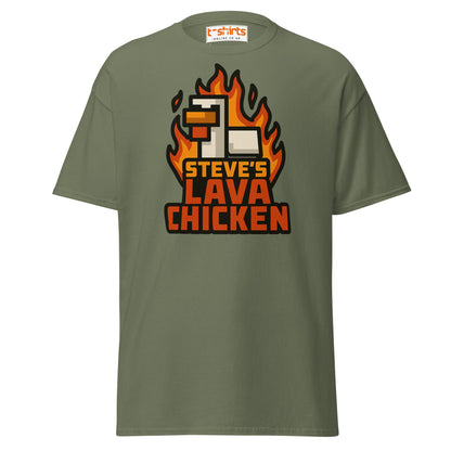 Steve's Lava Chicken Pixel Art T-Shirt - Military Green - T-Shirts Online