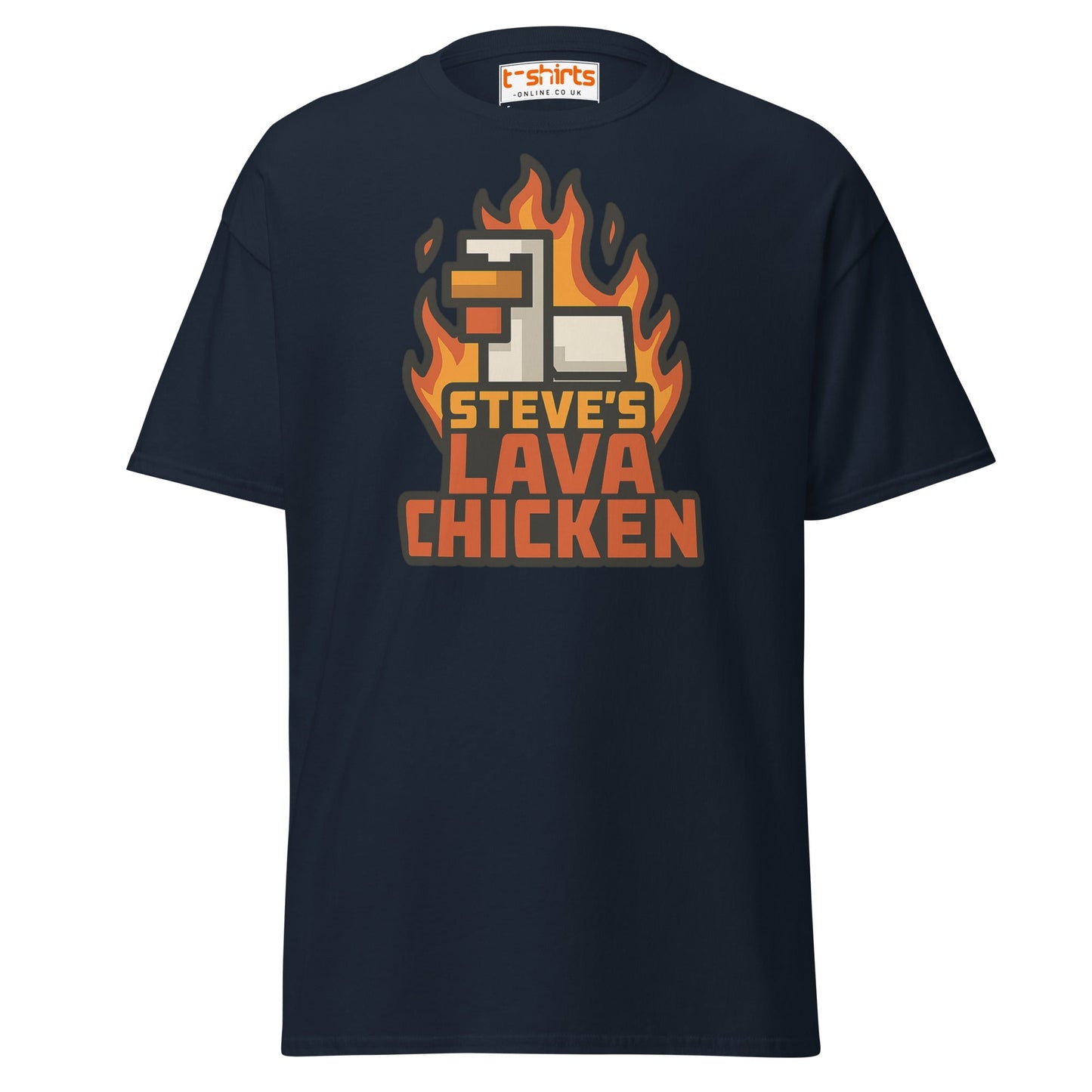 Steve's Lava Chicken Pixel Art T-Shirt - Navy - T-Shirts Online