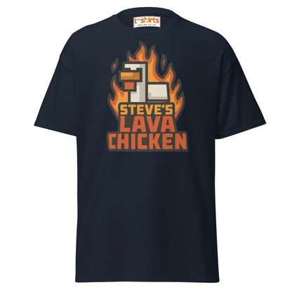 Steve's Lava Chicken Pixel Art T-Shirt - Navy - T-Shirts Online