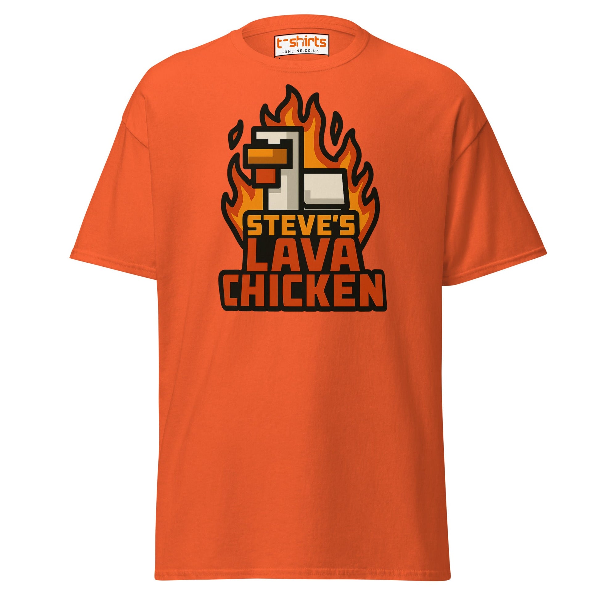 Steve's Lava Chicken Pixel Art T-Shirt - Orange - T-Shirts Online