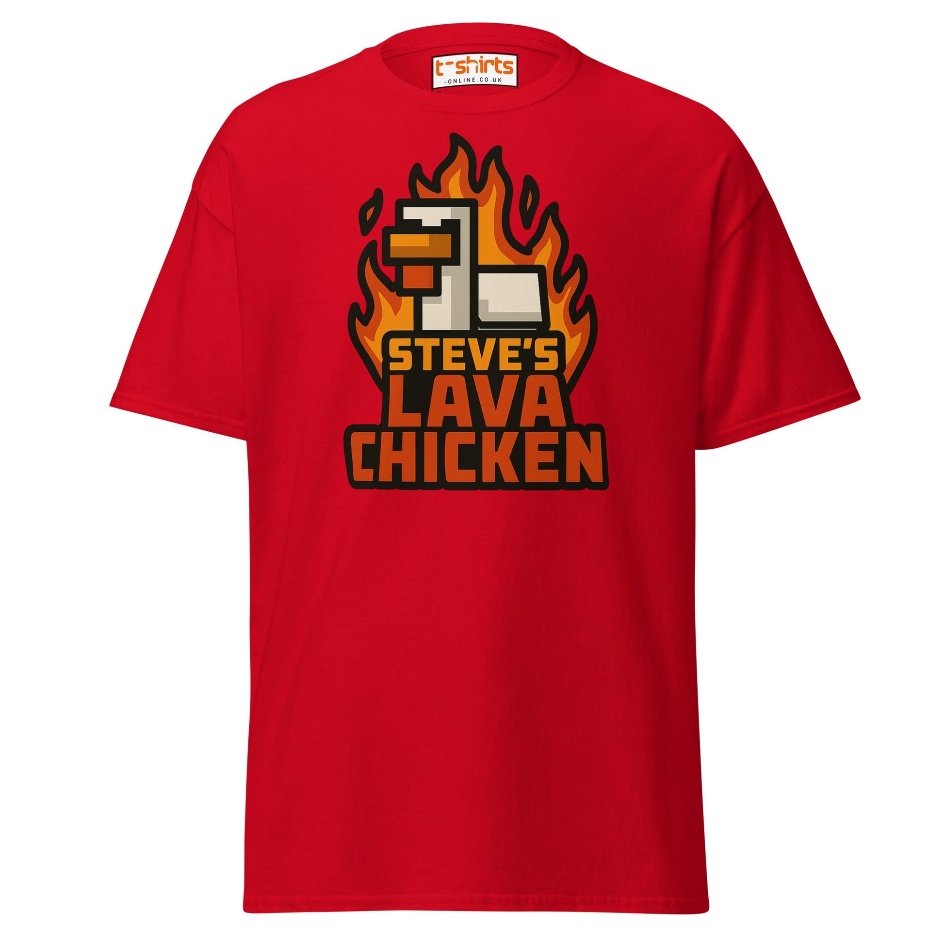 Steve's Lava Chicken Pixel Art T-Shirt - Red - T-Shirts Online