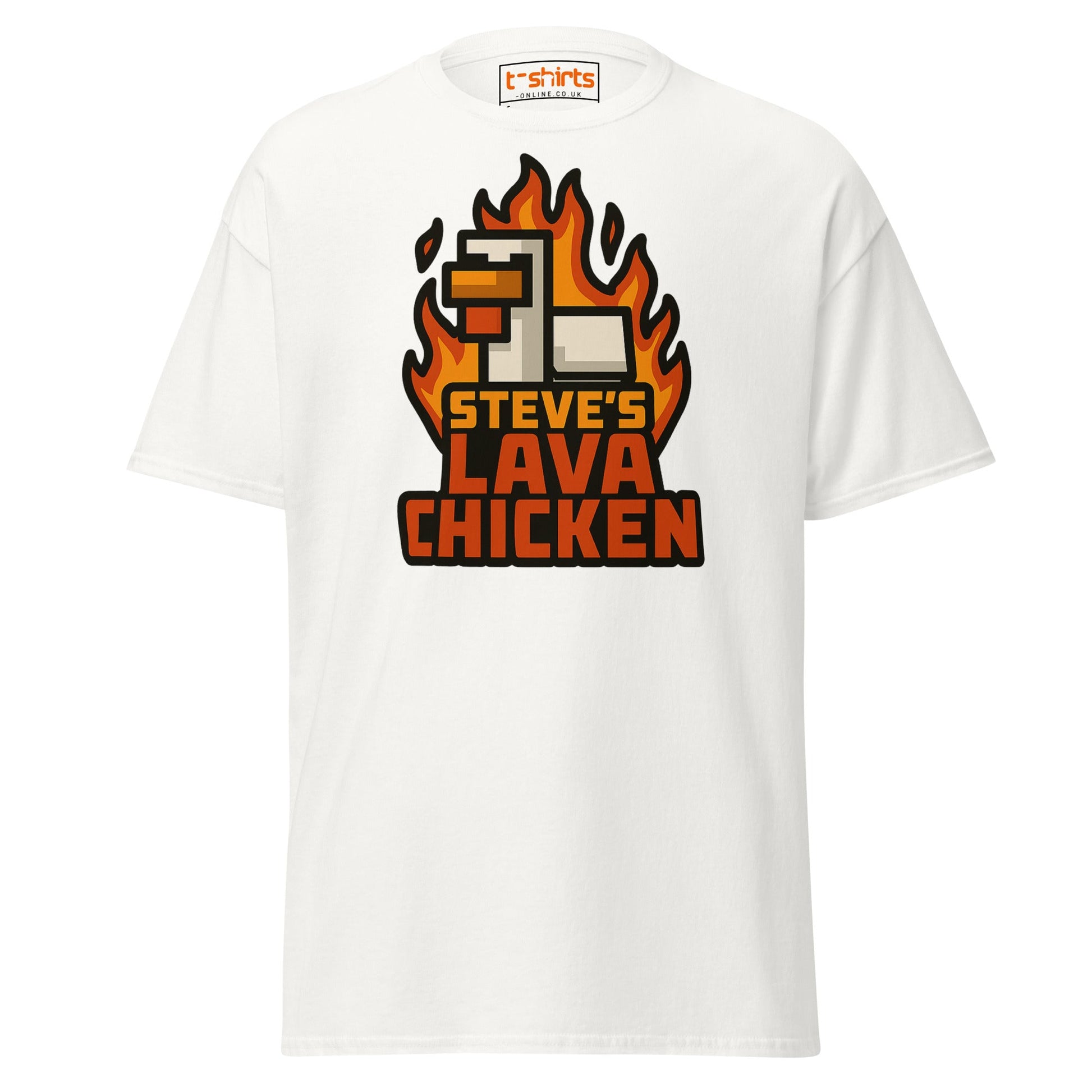 Steve's Lava Chicken Pixel Art T-Shirt - White - T-Shirts Online