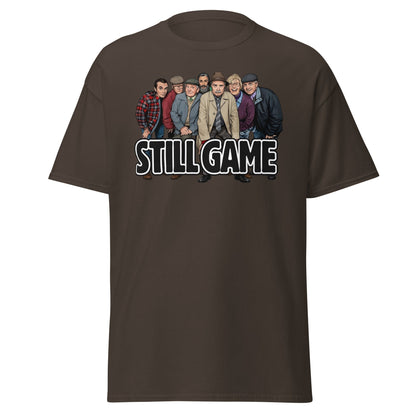 Still Game Cast Cartoon T-Shirt | Funny Scottish Comedy Tee - Dark Chocolate - T-Shirts Online