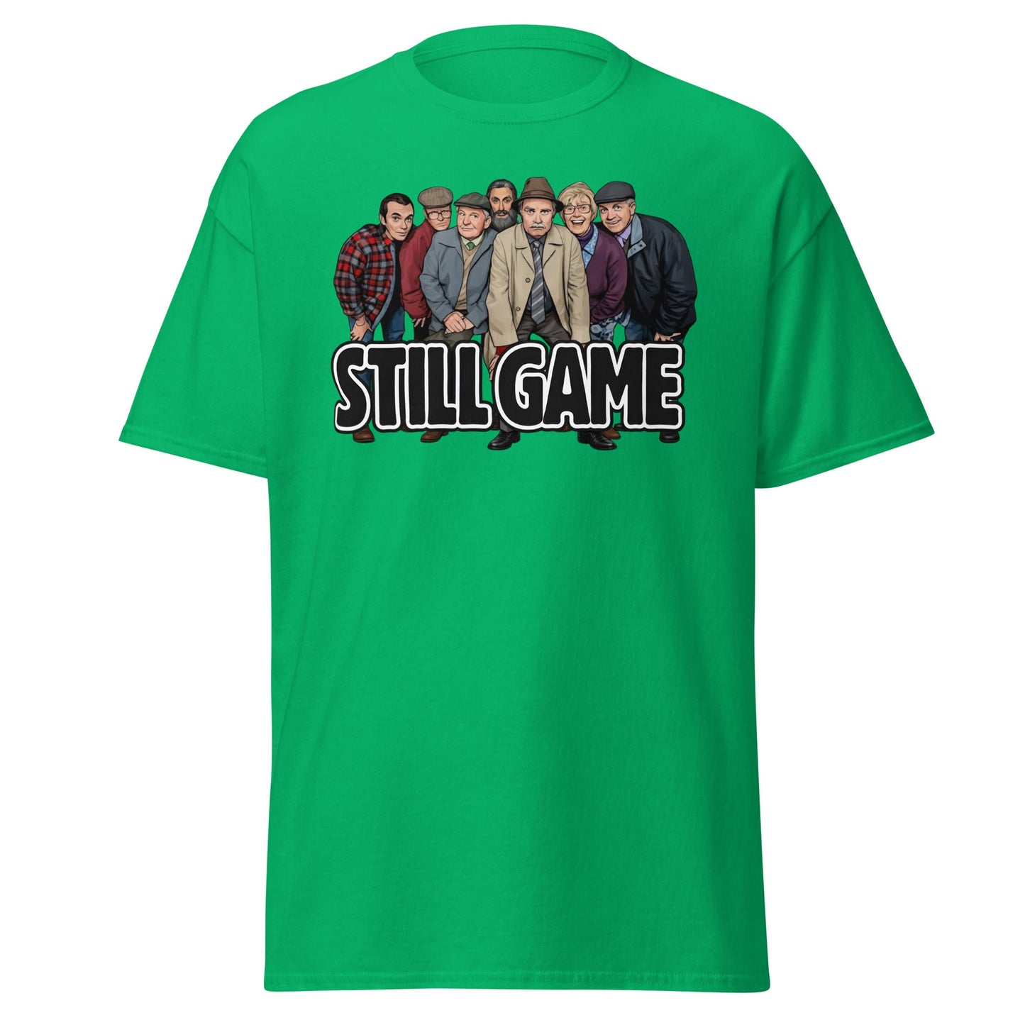 Still Game Cast Cartoon T-Shirt | Funny Scottish Comedy Tee - Irish Green - T-Shirts Online