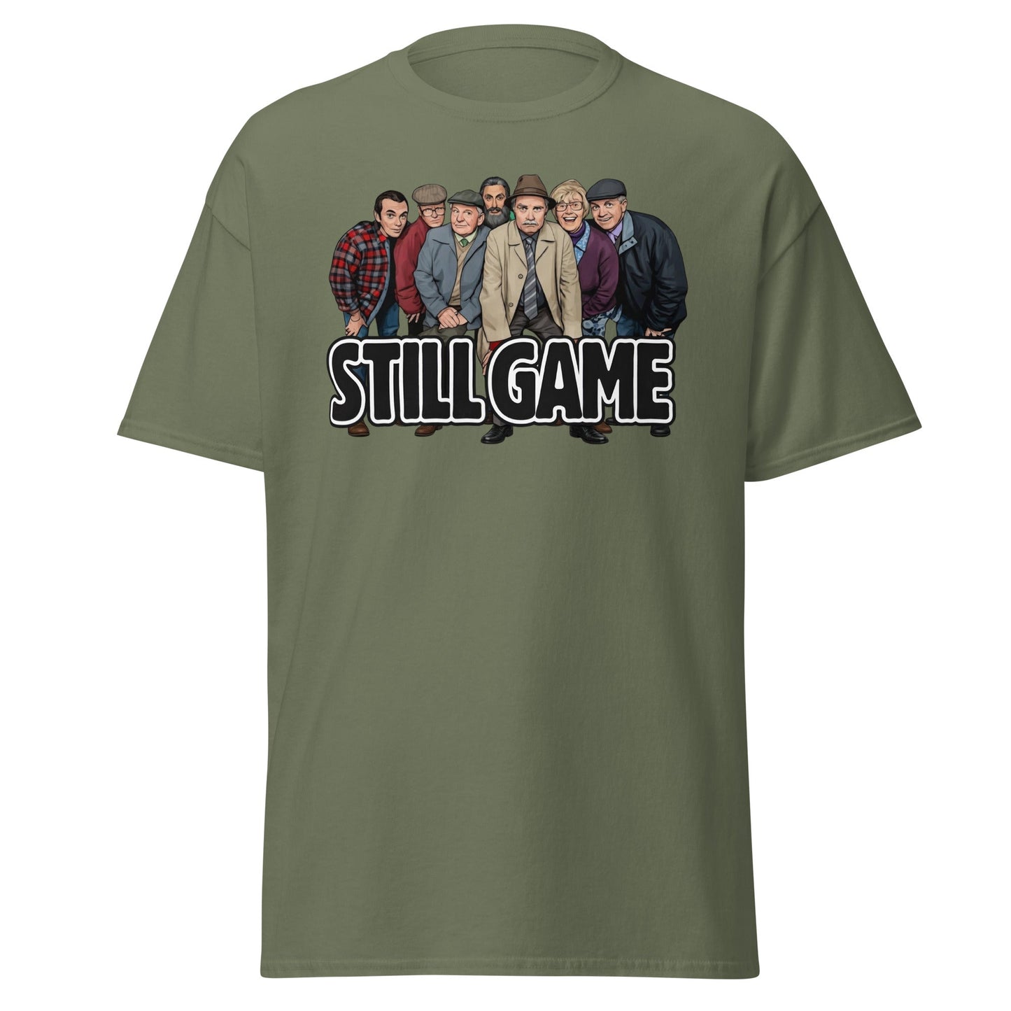 Still Game Cast Cartoon T-Shirt | Funny Scottish Comedy Tee - Military Green - T-Shirts Online