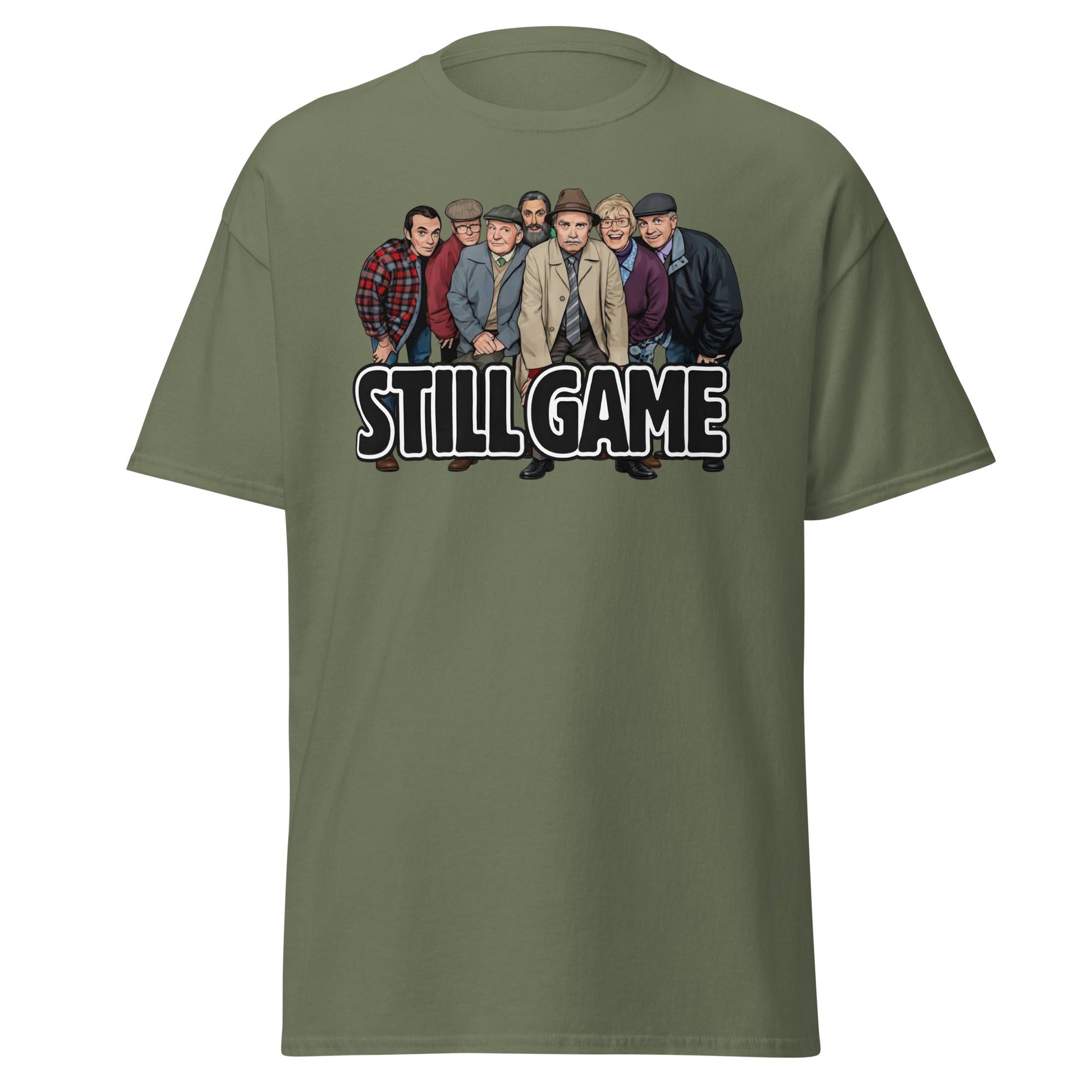 Still Game Cast Cartoon T-Shirt | Funny Scottish Comedy Tee - Military Green - T-Shirts Online