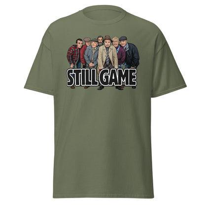 Still Game Cast Cartoon T-Shirt | Funny Scottish Comedy Tee - Military Green - T-Shirts Online
