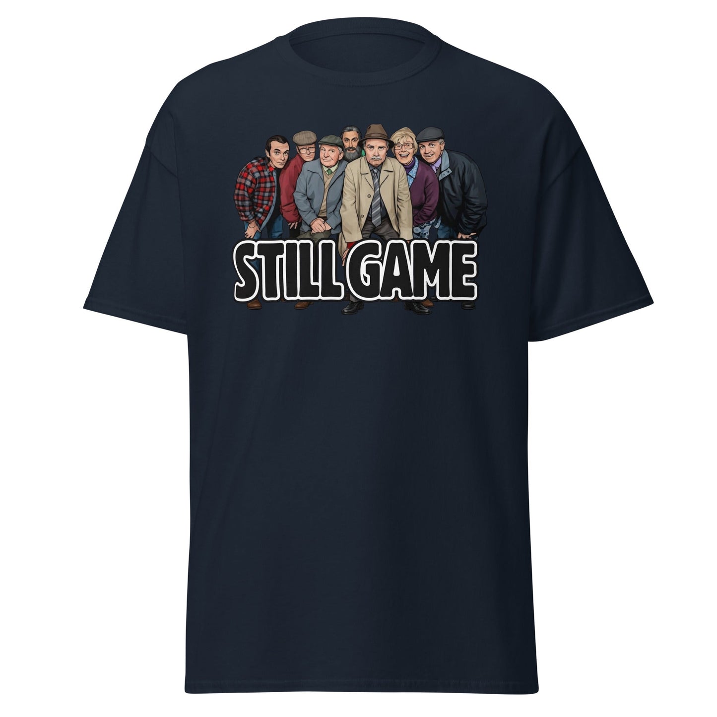 Still Game Cast Cartoon T-Shirt | Funny Scottish Comedy Tee - Navy - T-Shirts Online