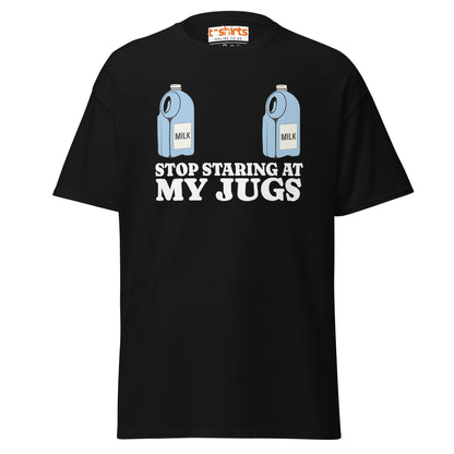Stop Staring at My Jugs T-Shirt | Funny Milk Pun Tee - Black - T-Shirts Online