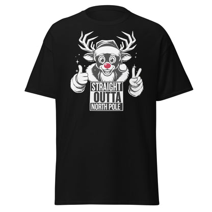Straight Outta North Pole Reindeer T-Shirt | Funny Christmas - Black - T-Shirts Online