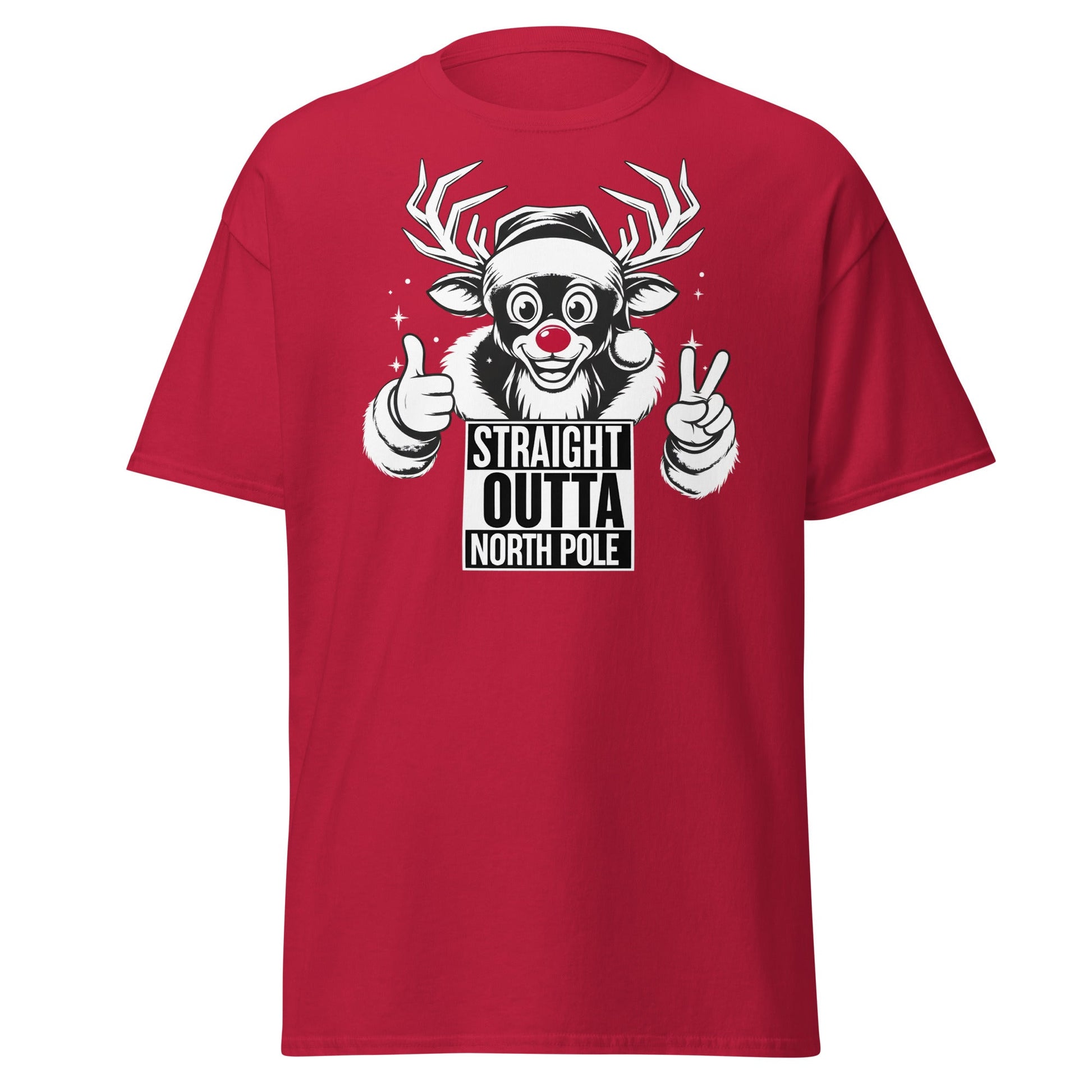 Straight Outta North Pole Reindeer T-Shirt | Funny Christmas - Cardinal - T-Shirts Online