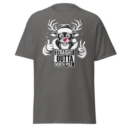 Straight Outta North Pole Reindeer T-Shirt | Funny Christmas - Charcoal - T-Shirts Online