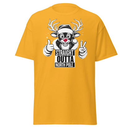 Straight Outta North Pole Reindeer T-Shirt | Funny Christmas - Gold - T-Shirts Online