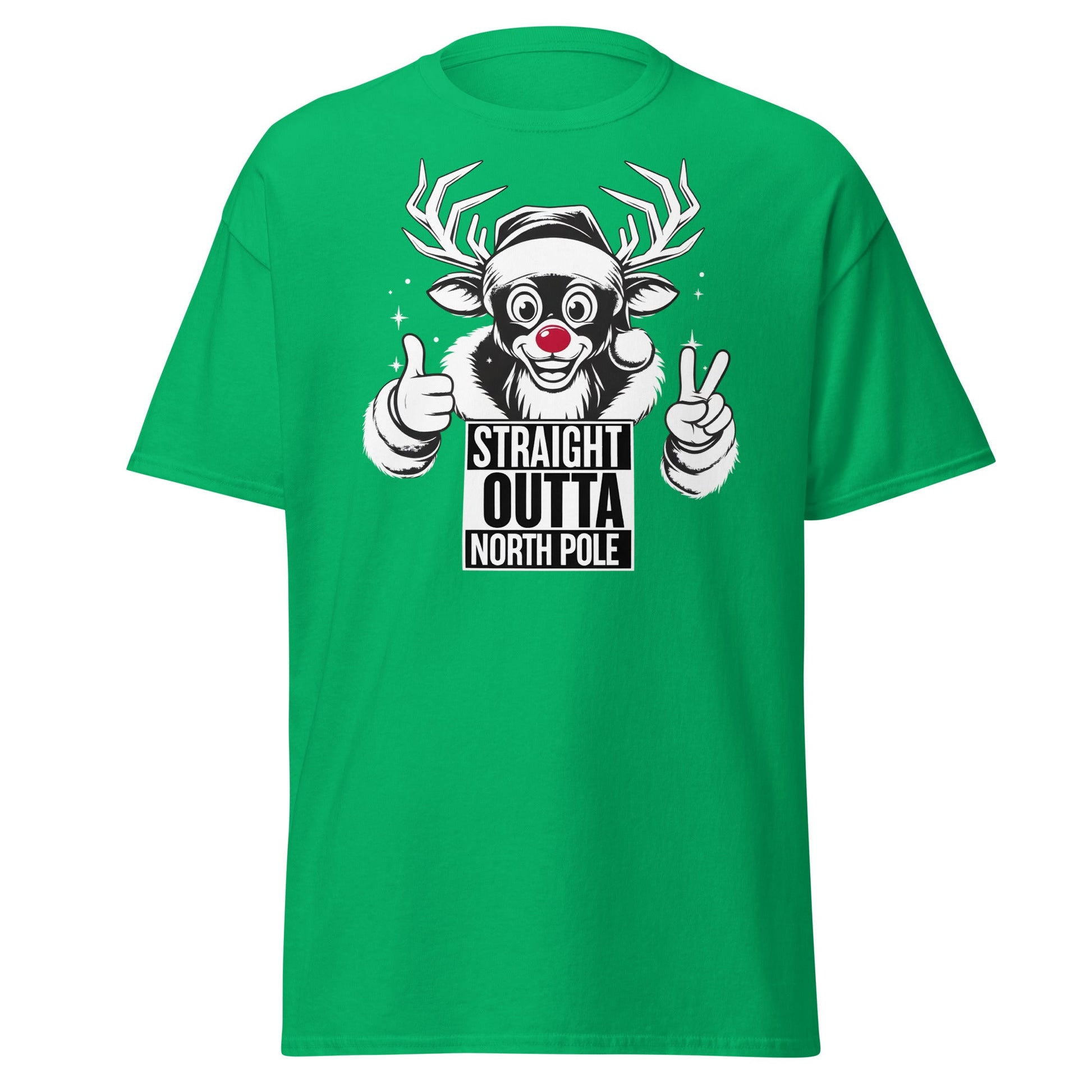 Straight Outta North Pole Reindeer T-Shirt | Funny Christmas - Irish Green - T-Shirts Online