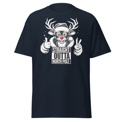 Straight Outta North Pole Reindeer T-Shirt | Funny Christmas - Navy - T-Shirts Online