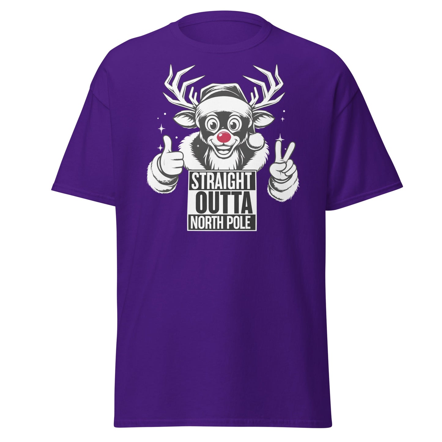 Straight Outta North Pole Reindeer T-Shirt | Funny Christmas - Purple - T-Shirts Online