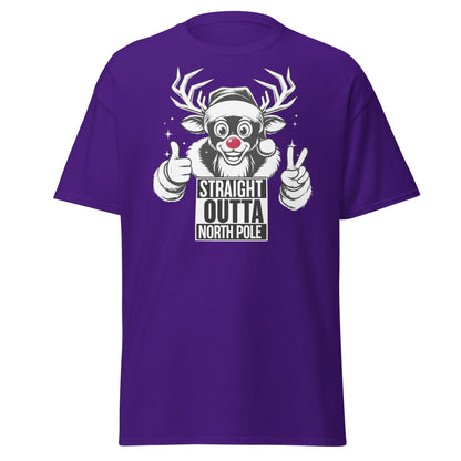 Straight Outta North Pole Reindeer T-Shirt | Funny Christmas - Purple - T-Shirts Online