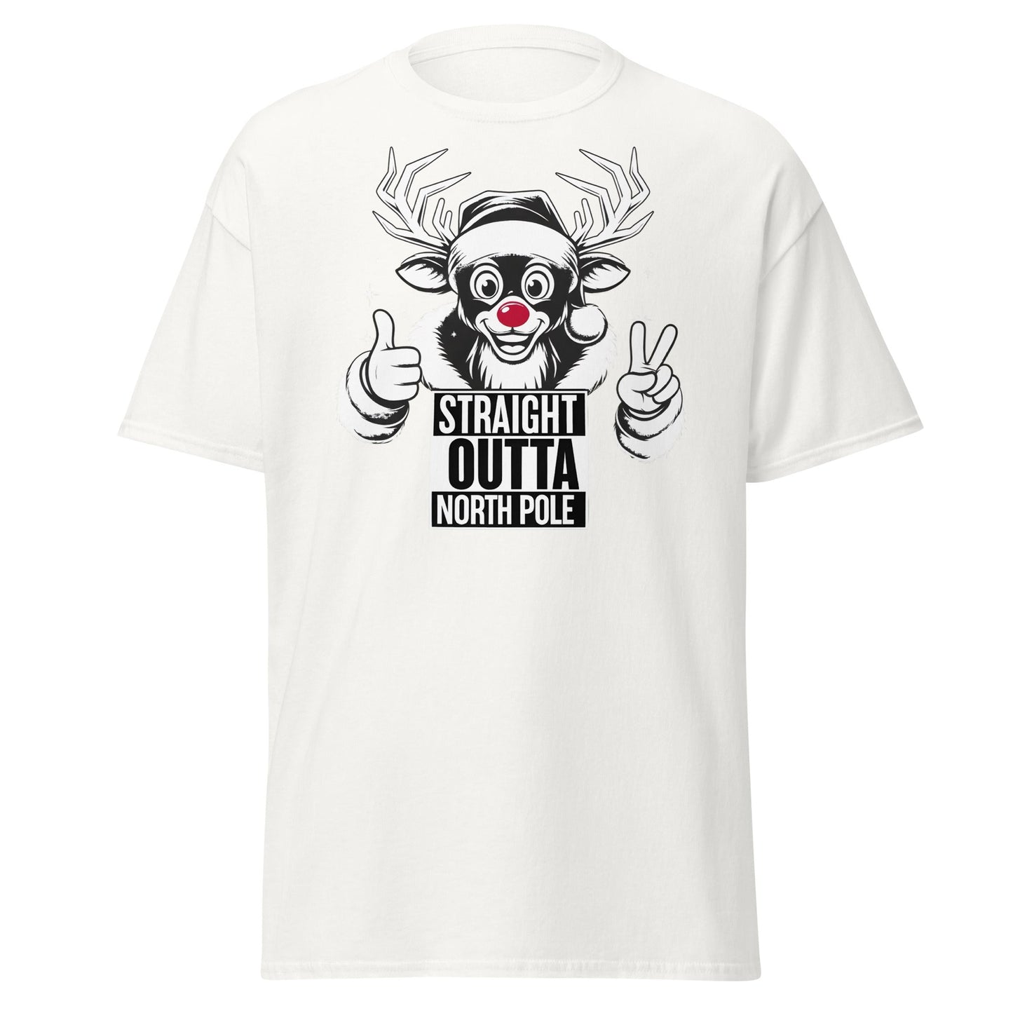 Straight Outta North Pole Reindeer T-Shirt | Funny Christmas - White - T-Shirts Online