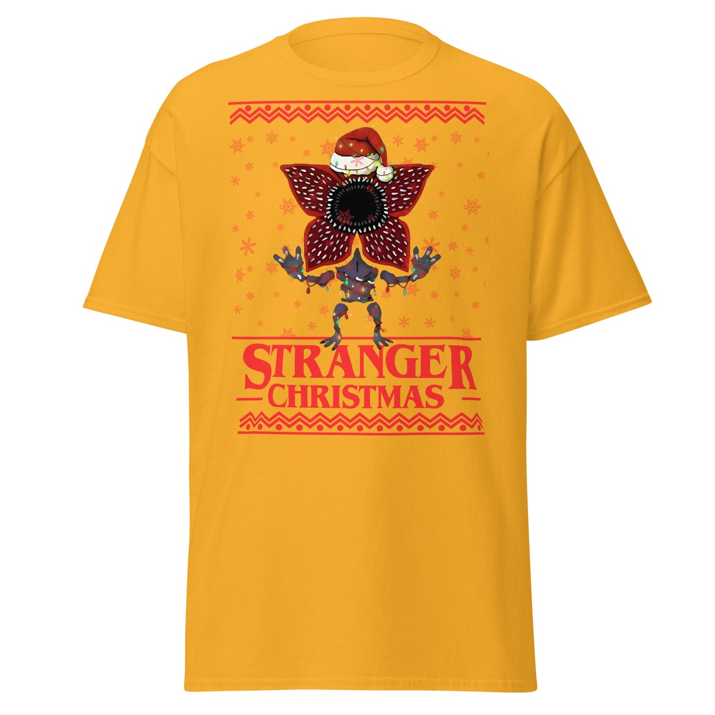 Stranger Christmas T-Shirt - Demogorgon Holiday Parody Tee - Gold - T-Shirts Online