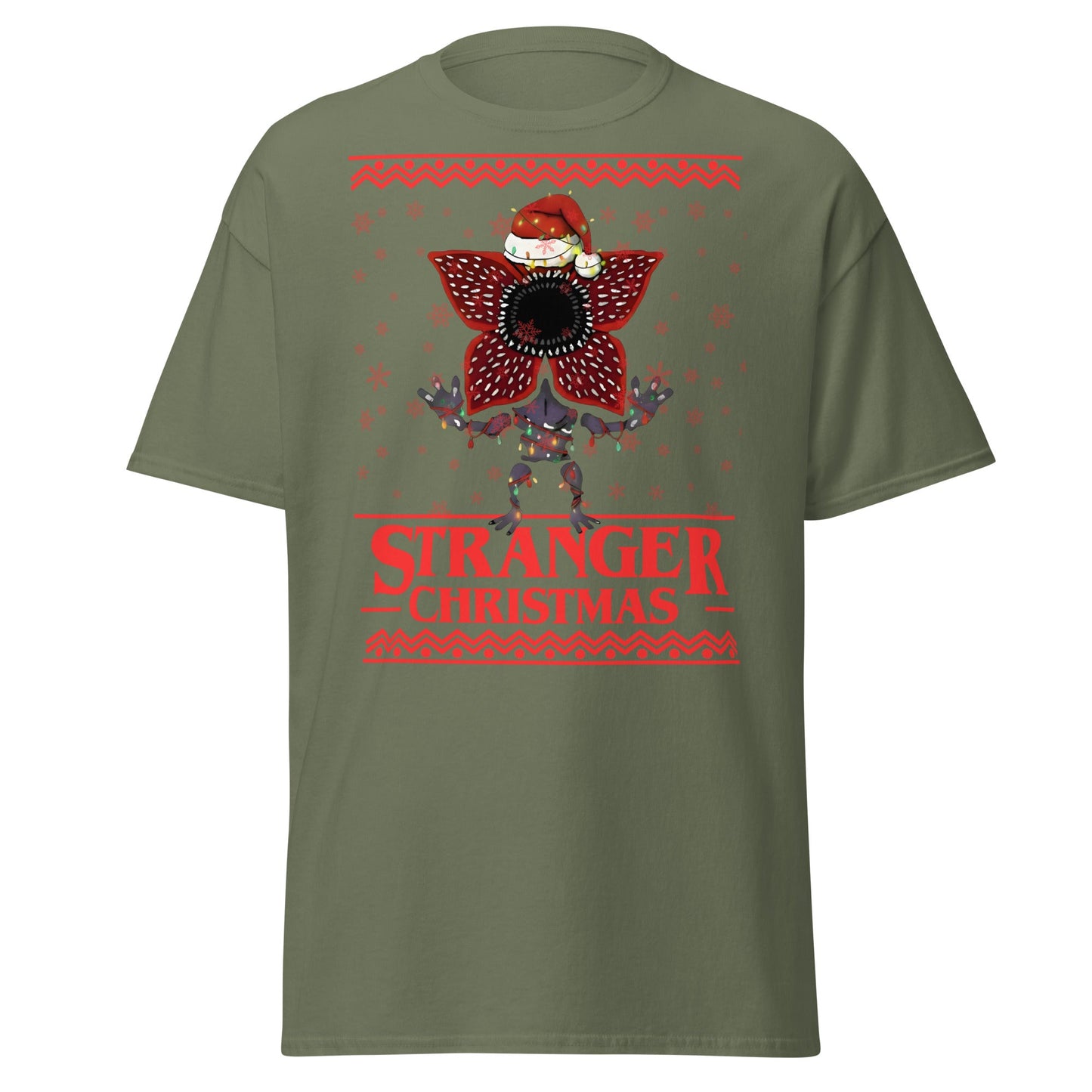 Stranger Christmas T-Shirt - Demogorgon Holiday Parody Tee - Military Green - T-Shirts Online