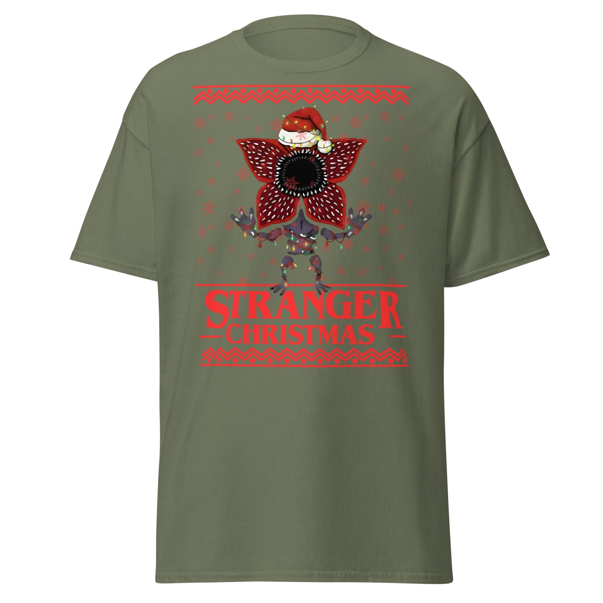 Stranger Christmas T-Shirt - Demogorgon Holiday Parody Tee - Military Green - T-Shirts Online