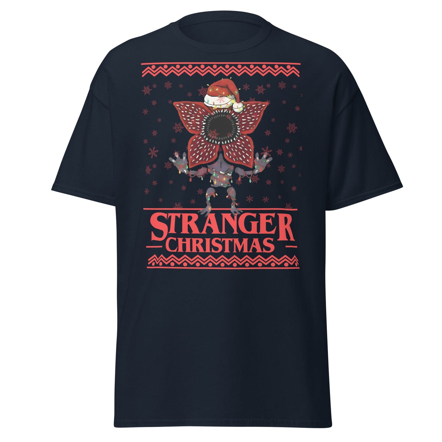 Stranger Christmas T-Shirt - Demogorgon Holiday Parody Tee - Navy - T-Shirts Online