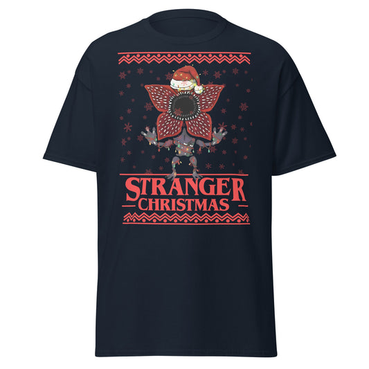 Stranger Christmas T-Shirt - Demogorgon Holiday Parody Tee - Navy - T-Shirts Online