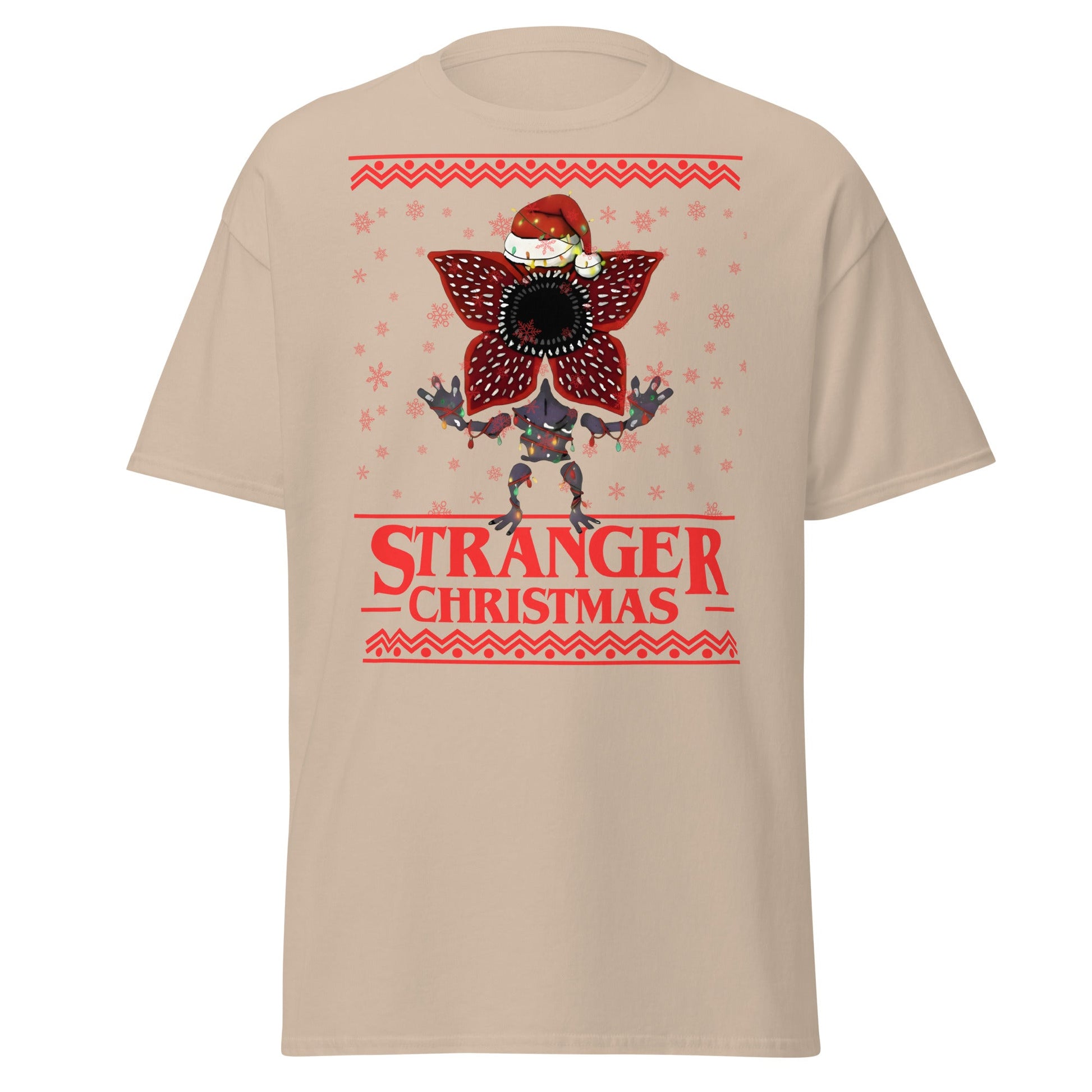 Stranger Christmas T-Shirt - Demogorgon Holiday Parody Tee - Sand - T-Shirts Online