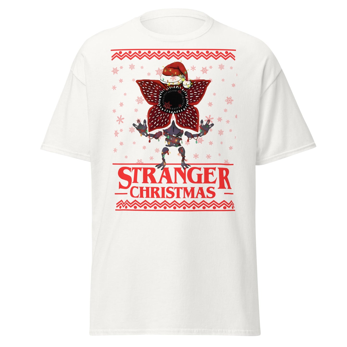 Stranger Christmas T-Shirt - Demogorgon Holiday Parody Tee - White - T-Shirts Online