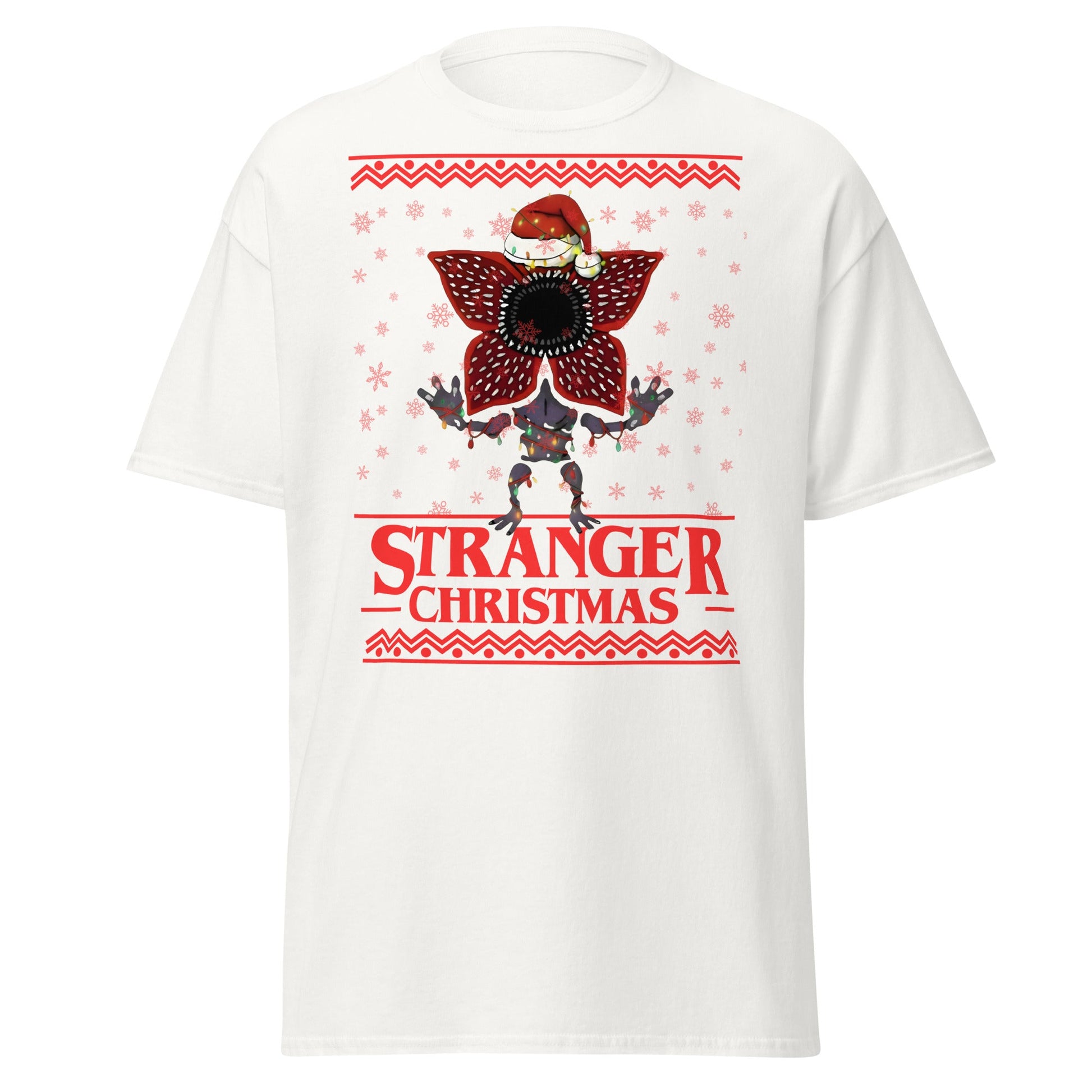 Stranger Christmas T-Shirt - Demogorgon Holiday Parody Tee - White - T-Shirts Online