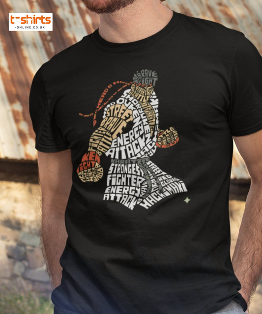 Street Fighter Word Art T-Shirt | Typography Fighter Tee - Black - T-Shirts Online