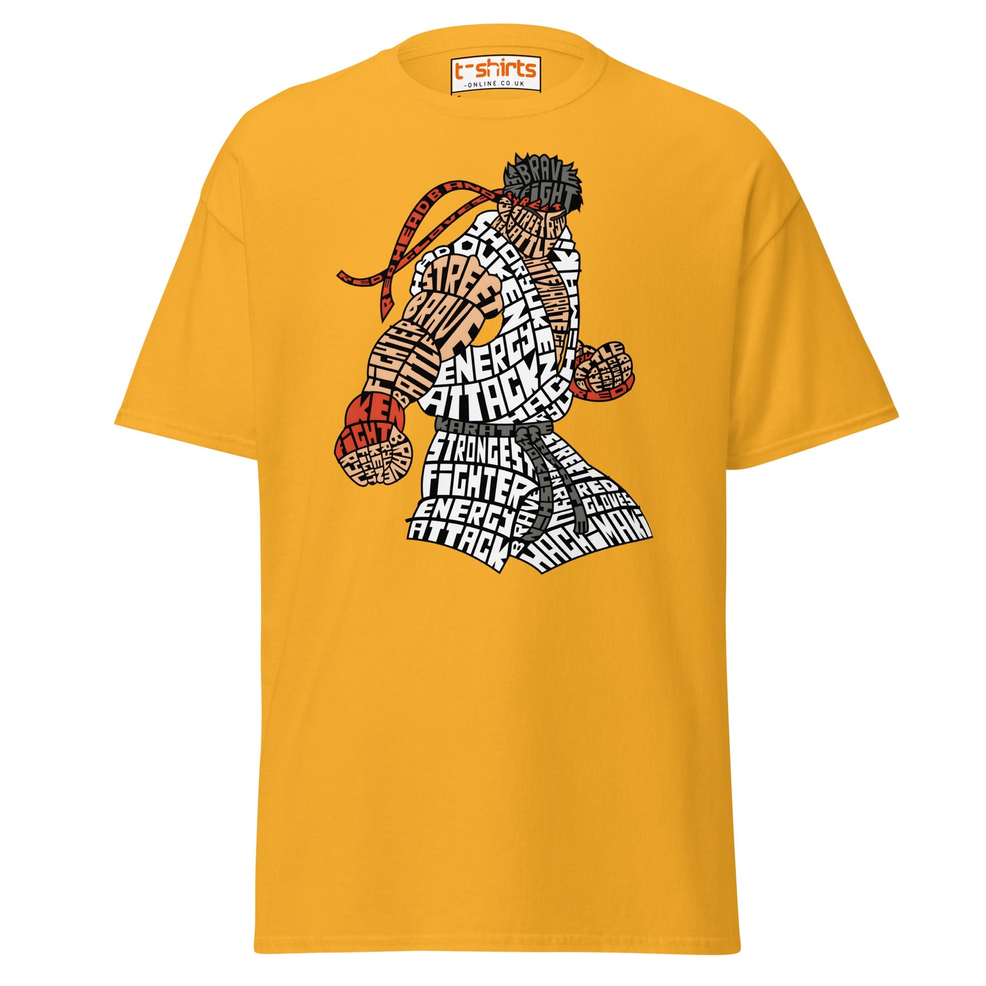 Street Fighter Word Art T-Shirt | Typography Fighter Tee - Gold - T-Shirts Online