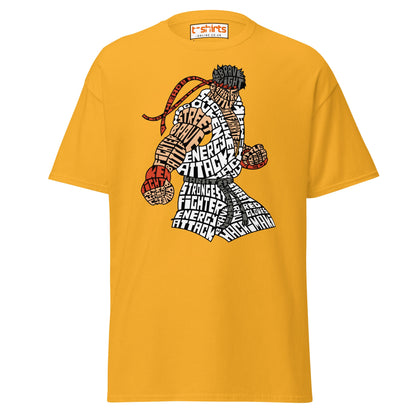 Street Fighter Word Art T-Shirt | Typography Fighter Tee - Gold - T-Shirts Online