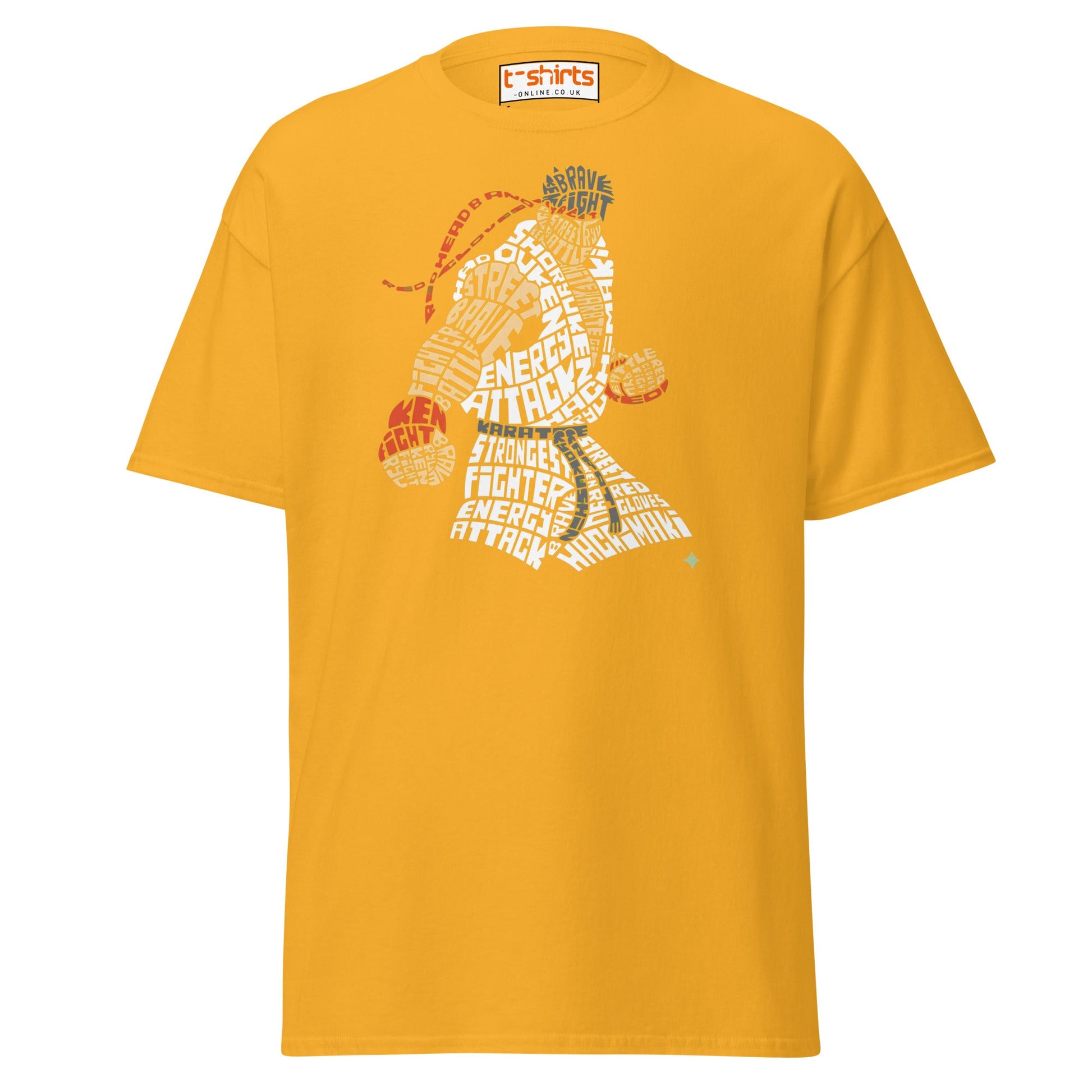 Street Fighter Word Art T-Shirt | Typography Fighter Tee - Gold - T-Shirts Online