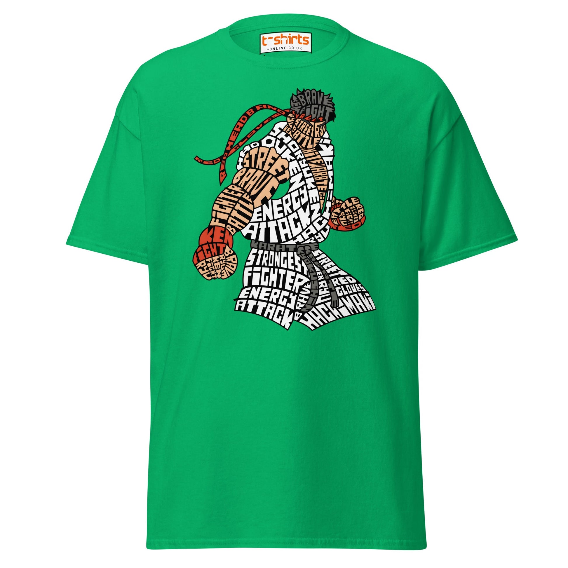 Street Fighter Word Art T-Shirt | Typography Fighter Tee - Irish Green - T-Shirts Online