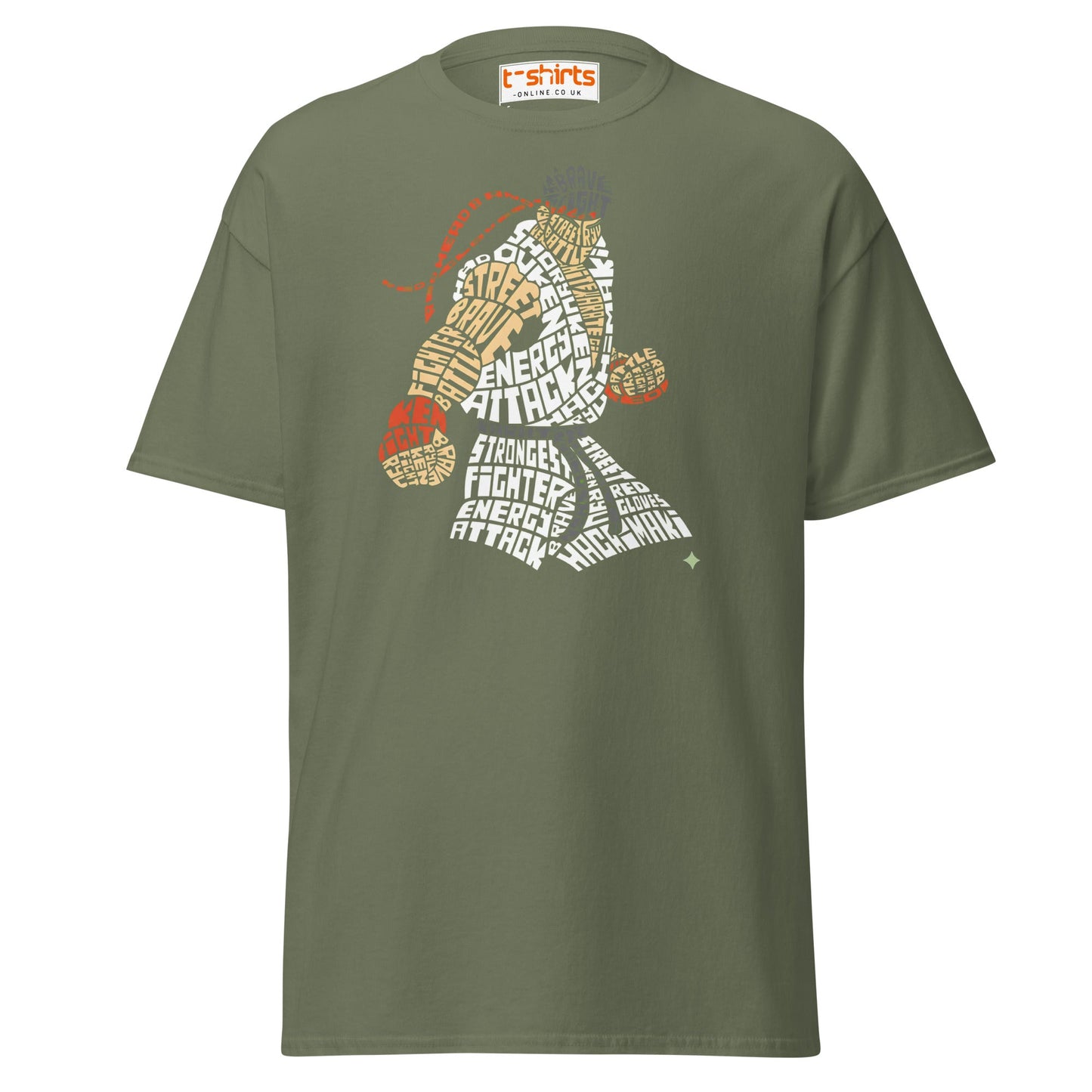 Street Fighter Word Art T-Shirt | Typography Fighter Tee - Military Green - T-Shirts Online