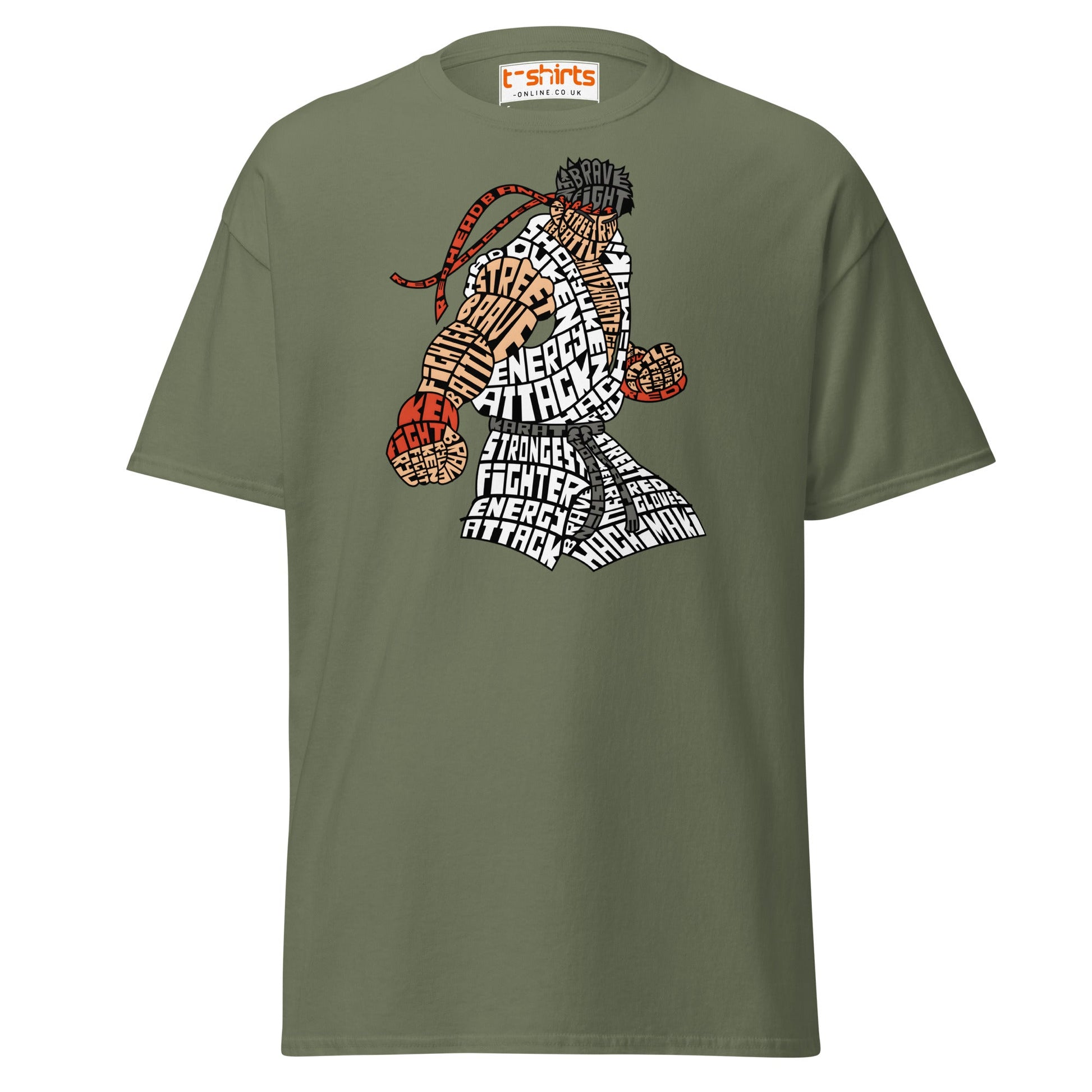 Street Fighter Word Art T-Shirt | Typography Fighter Tee - Military Green - T-Shirts Online