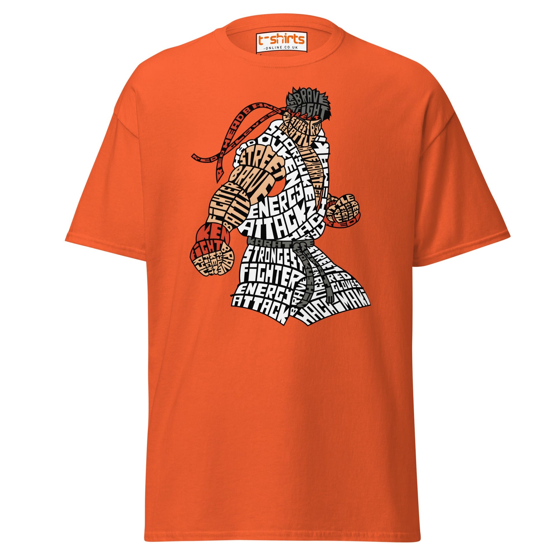 Street Fighter Word Art T-Shirt | Typography Fighter Tee - Orange - T-Shirts Online